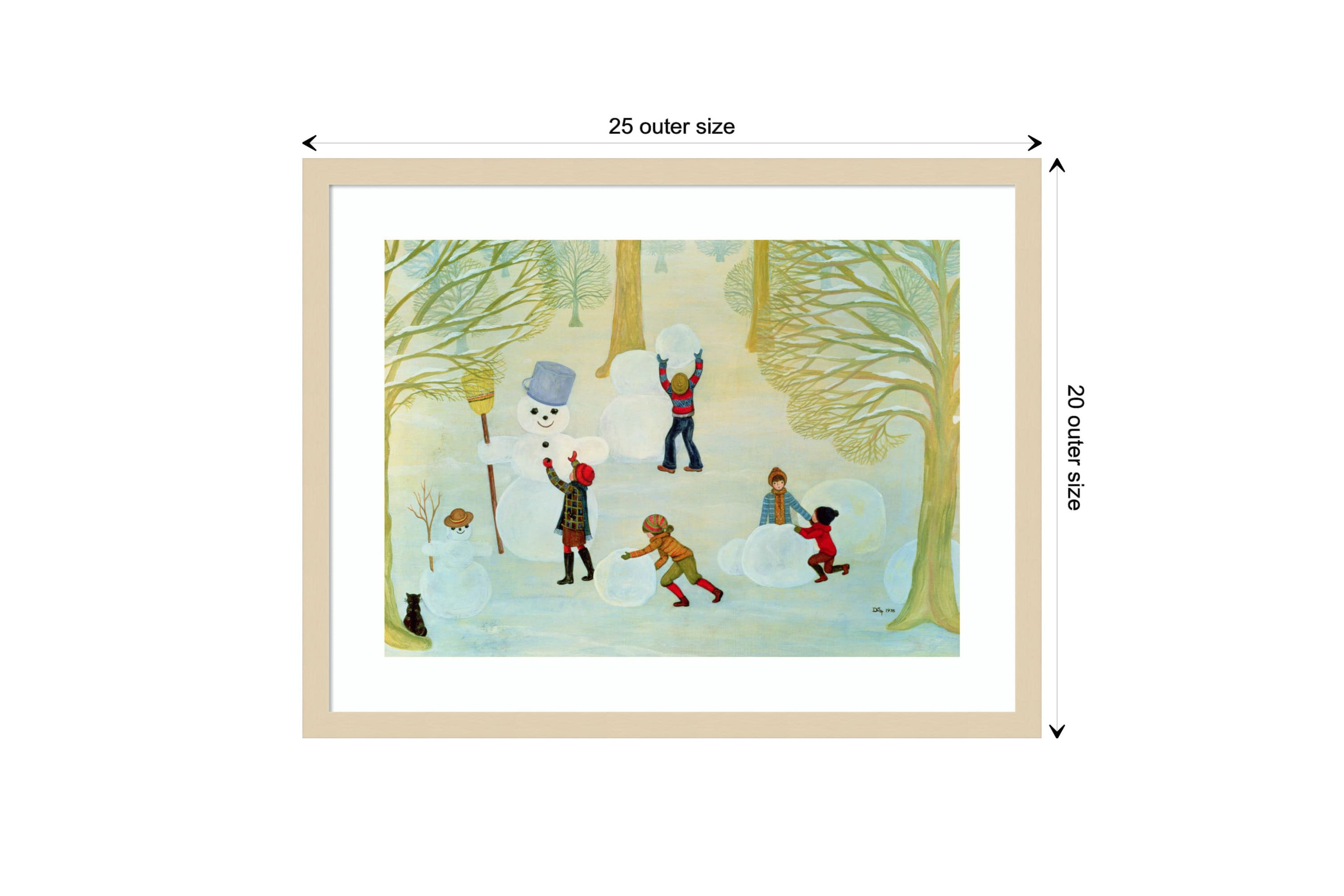 Snowmen by Ditz Wood Framed Wall Art Print