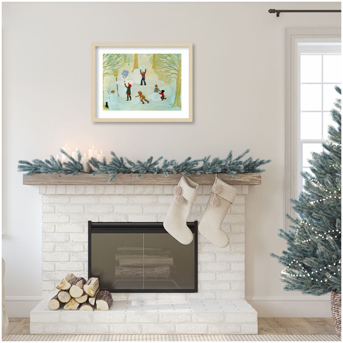 Snowmen by Ditz Wood Framed Wall Art Print