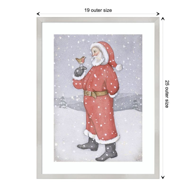 Father Christmas and a Robin by Lavinia Hamer Wood Framed Wall Art Print
