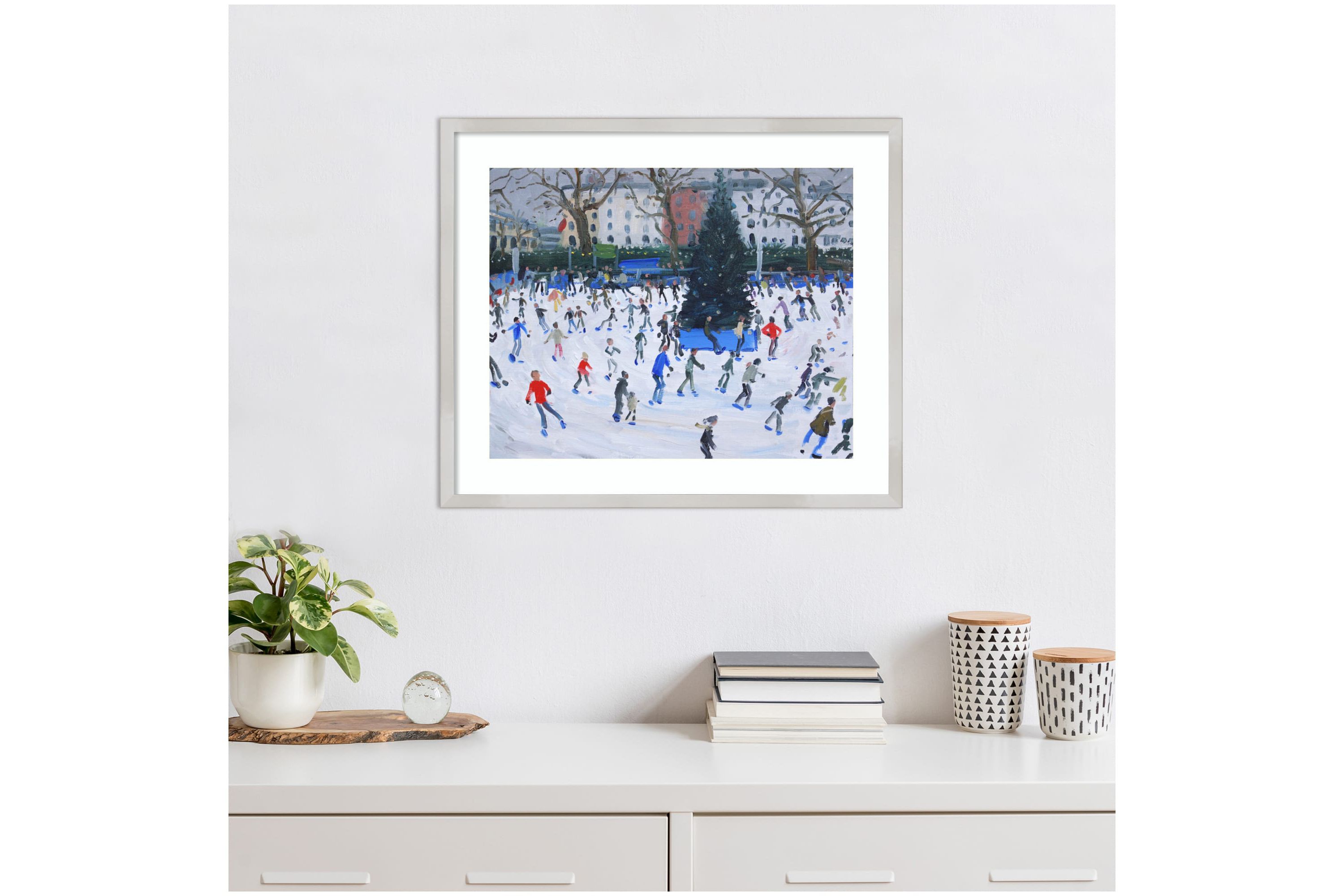 Skating at the Natural History Museum by Andrew Macara Wood Framed Wall Art Print