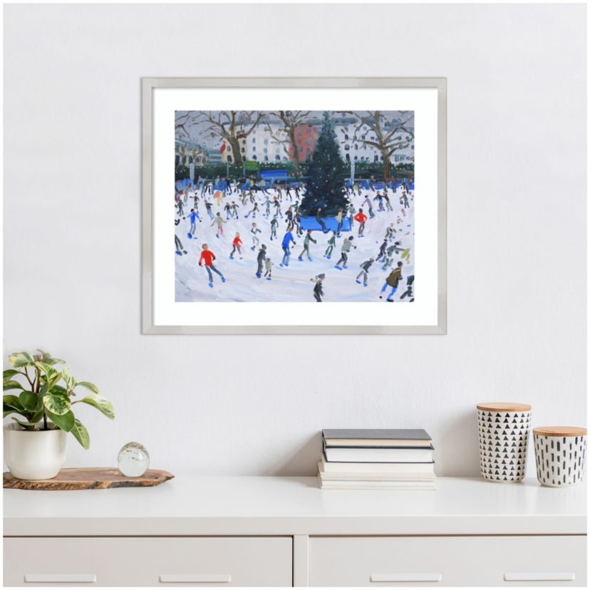 Skating at the Natural History Museum by Andrew Macara Wood Framed Wall Art Print