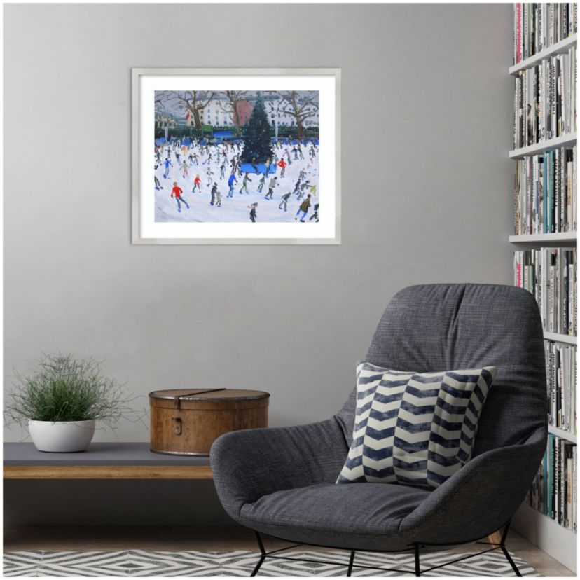 Skating at the Natural History Museum by Andrew Macara Wood Framed Wall Art Print