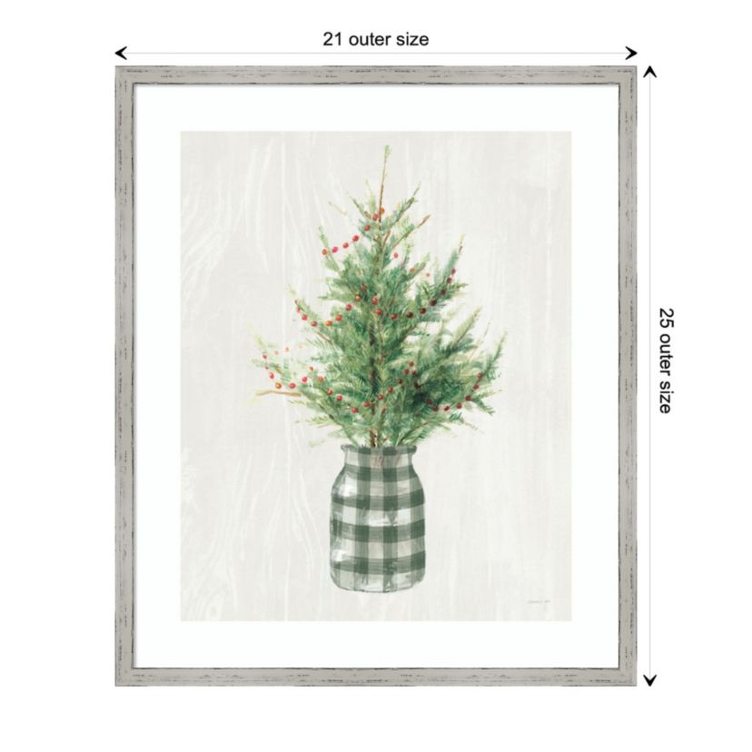 White and Bright Christmas Tree II Plaid by Danhui Nai Wood Framed Wall Art Print