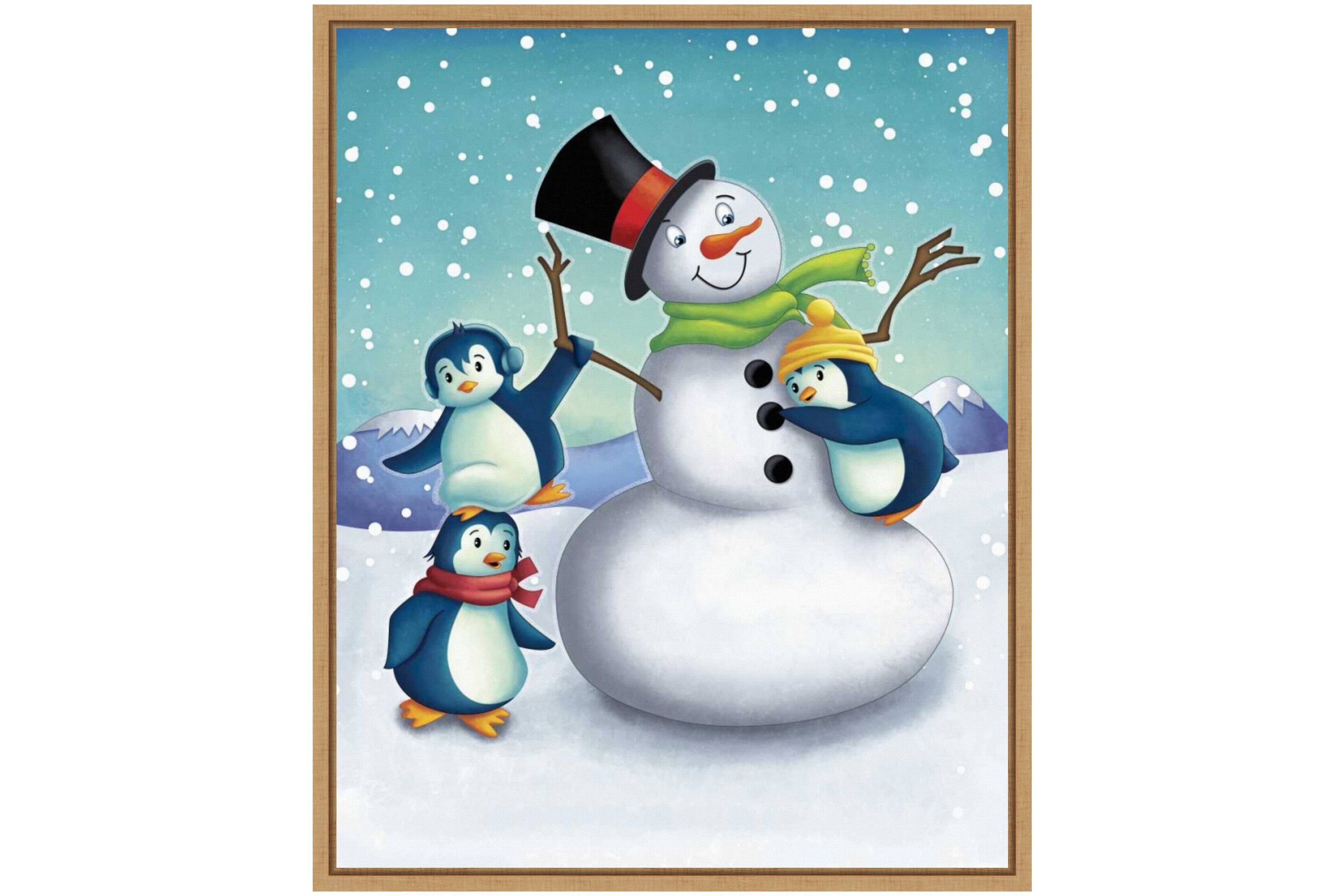 Joyful Snowman Framed Canvas Wall Art Print
