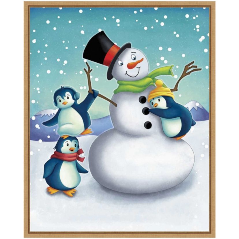 Joyful Snowman Framed Canvas Wall Art Print