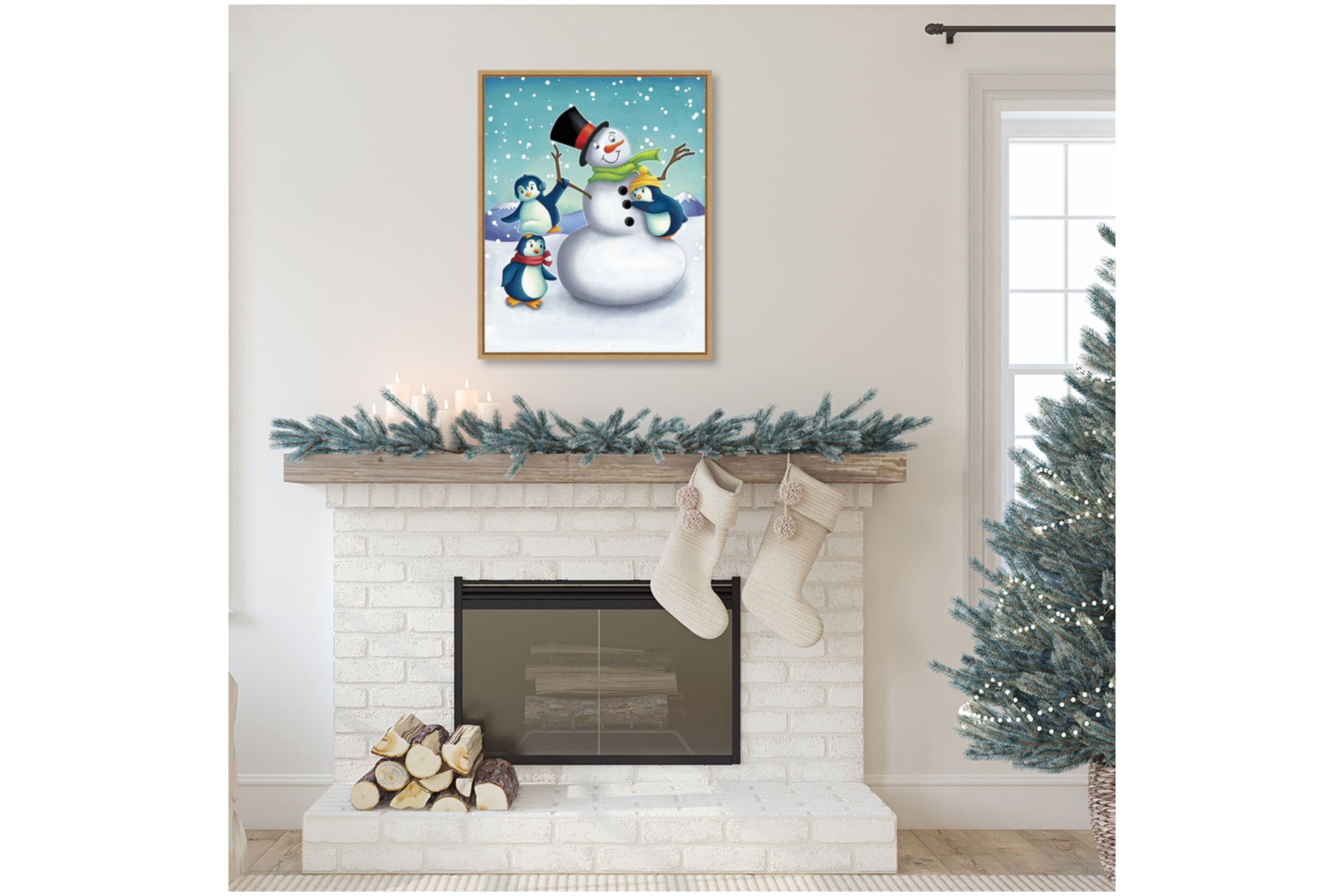 Joyful Snowman Framed Canvas Wall Art Print
