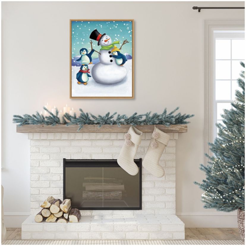 Joyful Snowman Framed Canvas Wall Art Print