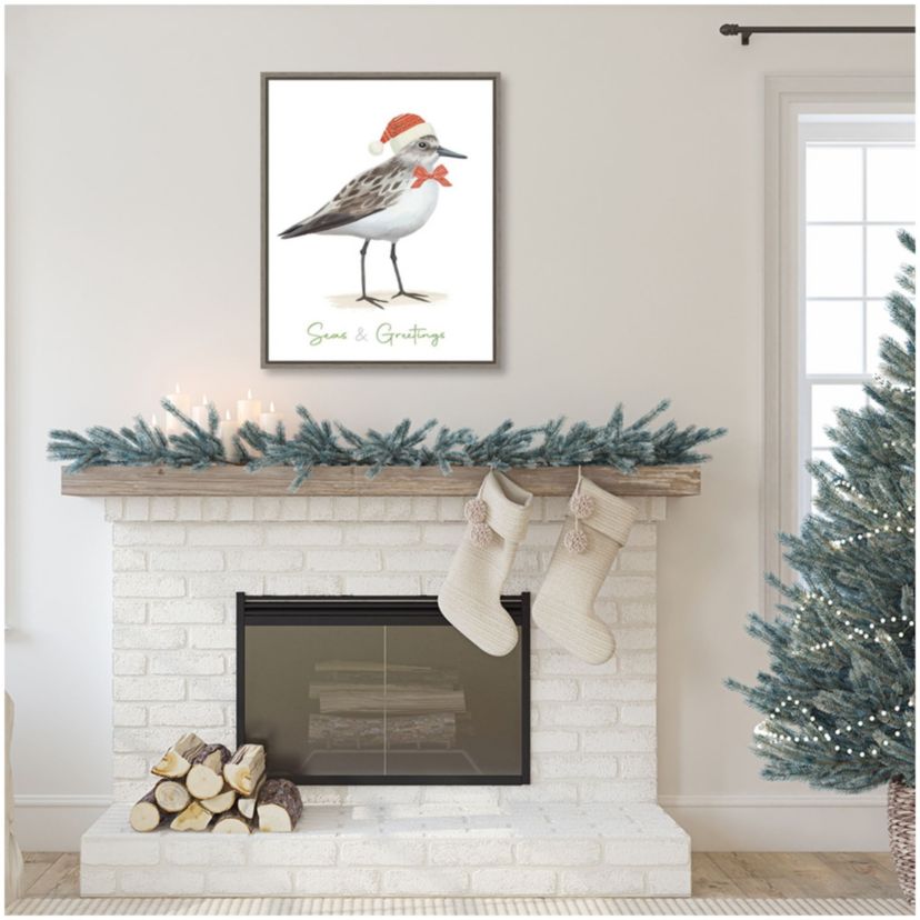Christmas Sandpiper I Framed Canvas Wall Art Print