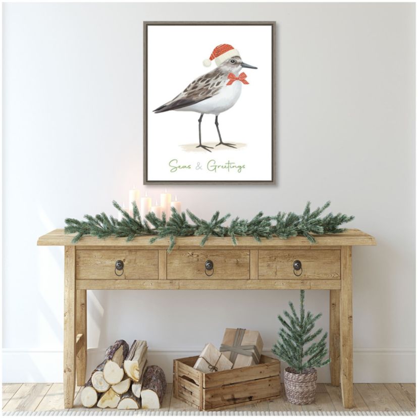 Christmas Sandpiper I Framed Canvas Wall Art Print