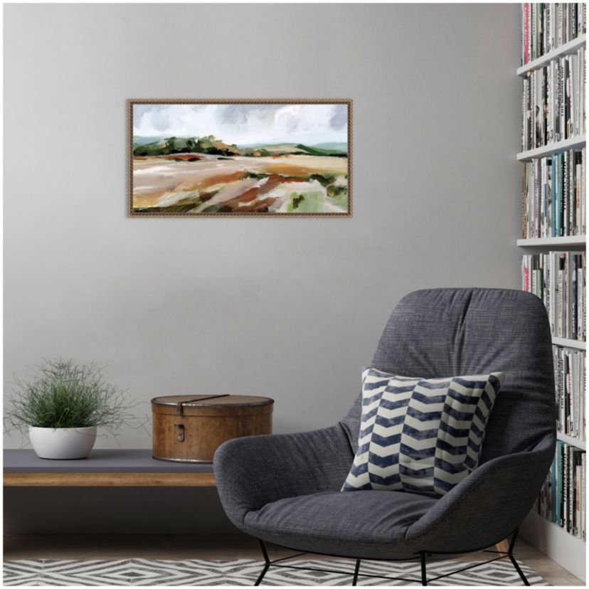 Taupe Toned Landscape Framed Canvas Wall Art Print