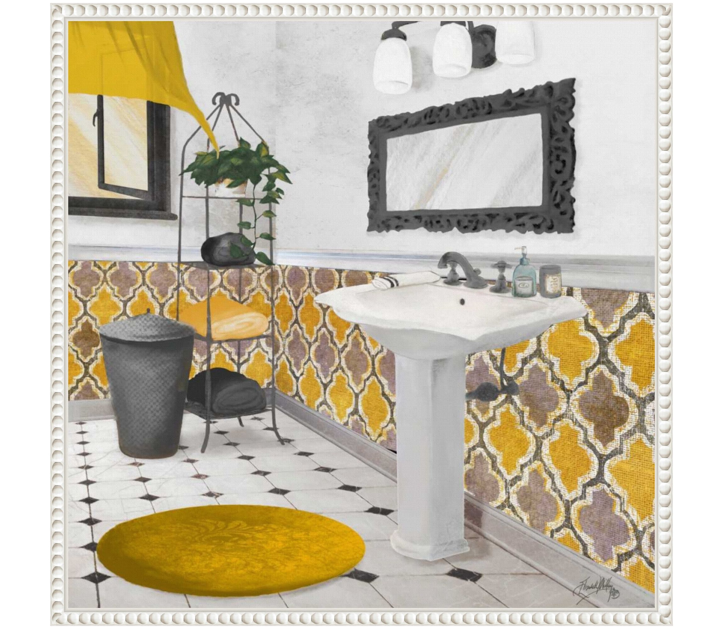 Sundance Bath I Yellow Framed Canvas Wall Art Print