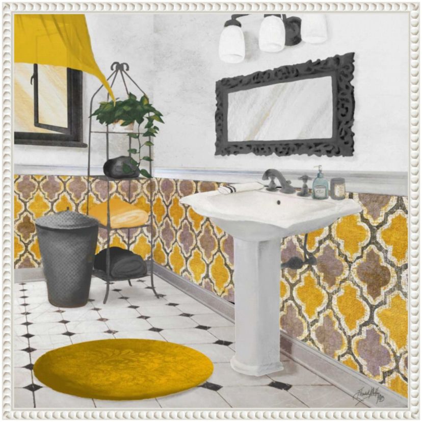 Sundance Bath I Yellow Framed Canvas Wall Art Print
