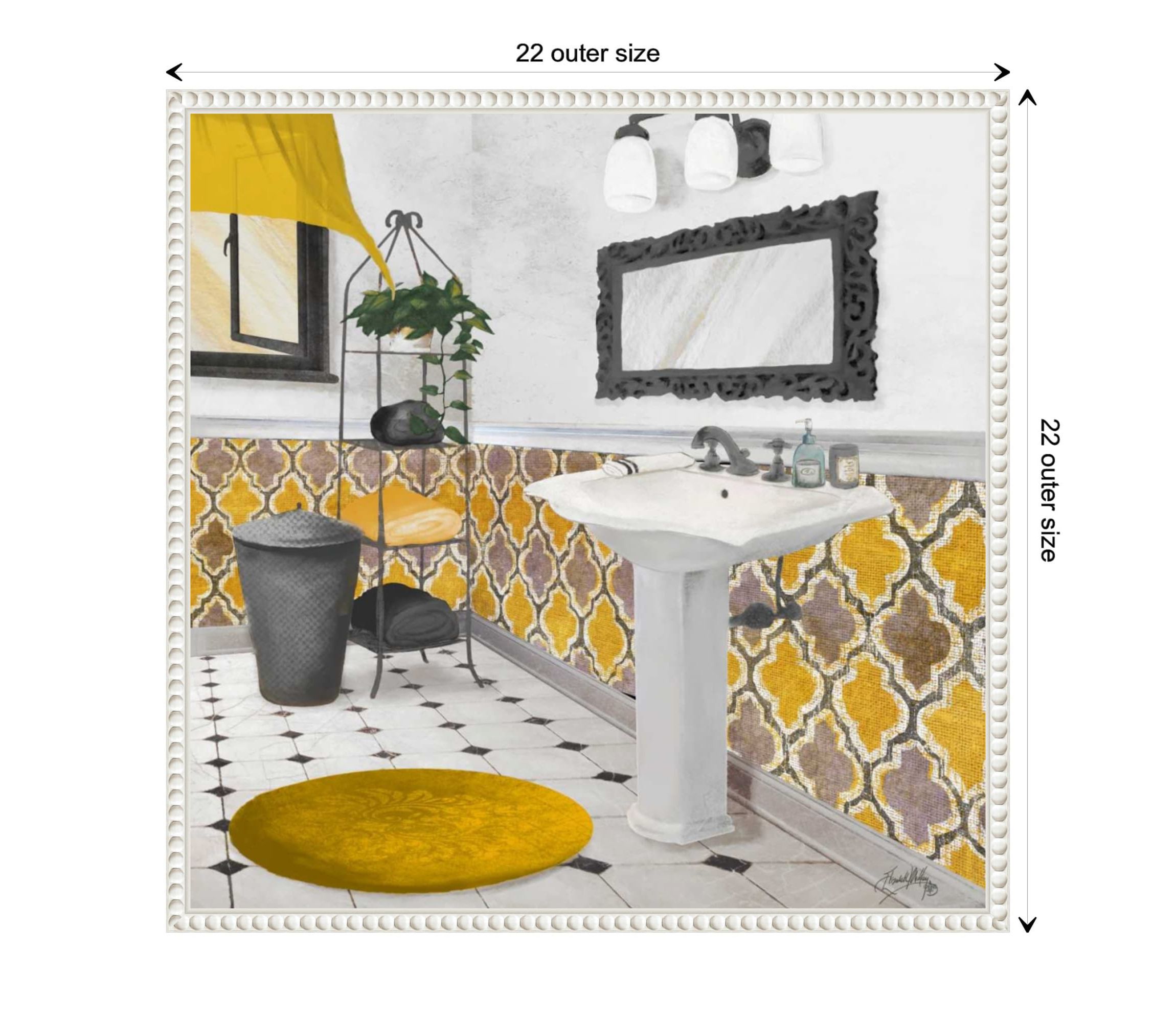 Sundance Bath I Yellow Framed Canvas Wall Art Print