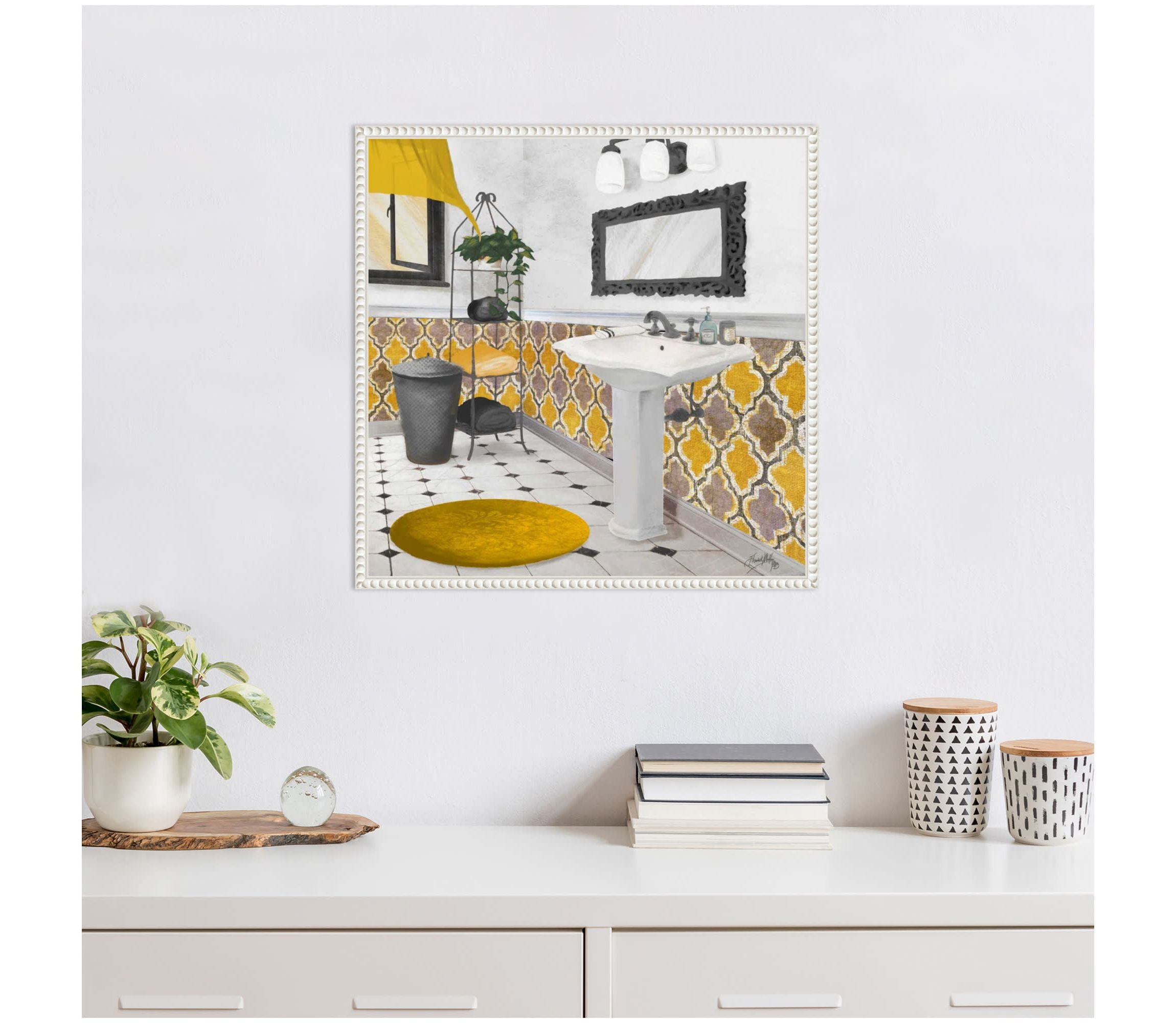 Sundance Bath I Yellow Framed Canvas Wall Art Print