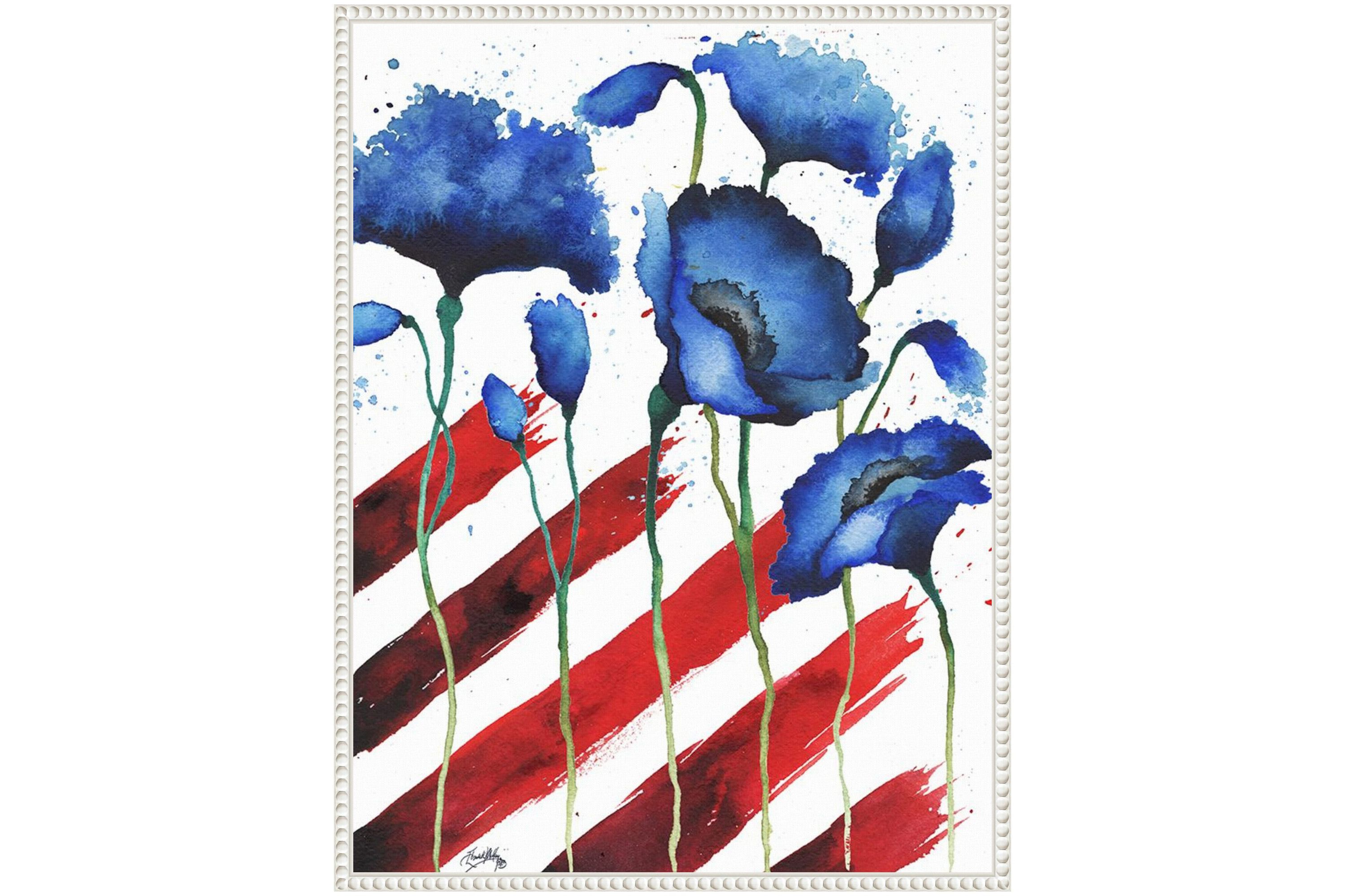 Patriotic Floral II Framed Canvas Wall Art Print
