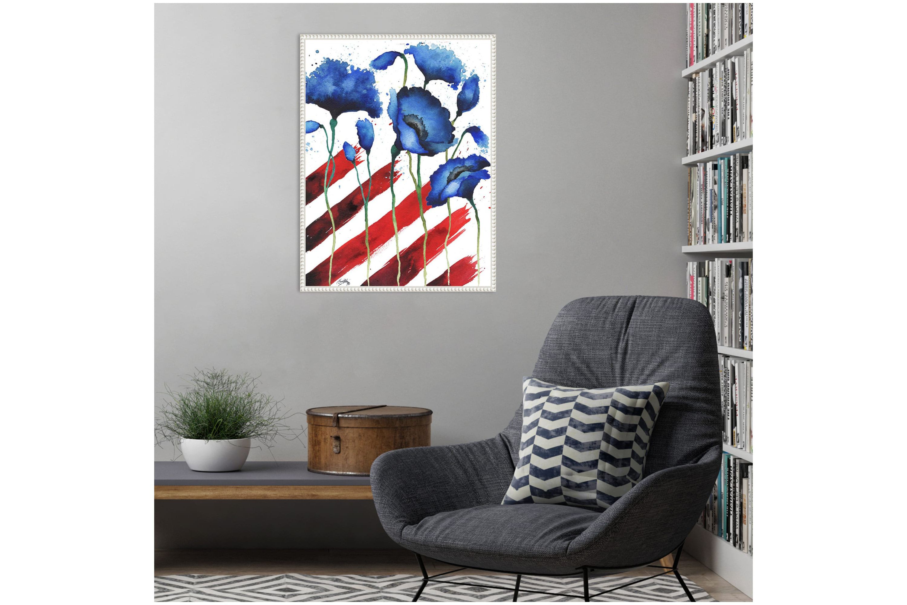 Patriotic Floral II Framed Canvas Wall Art Print