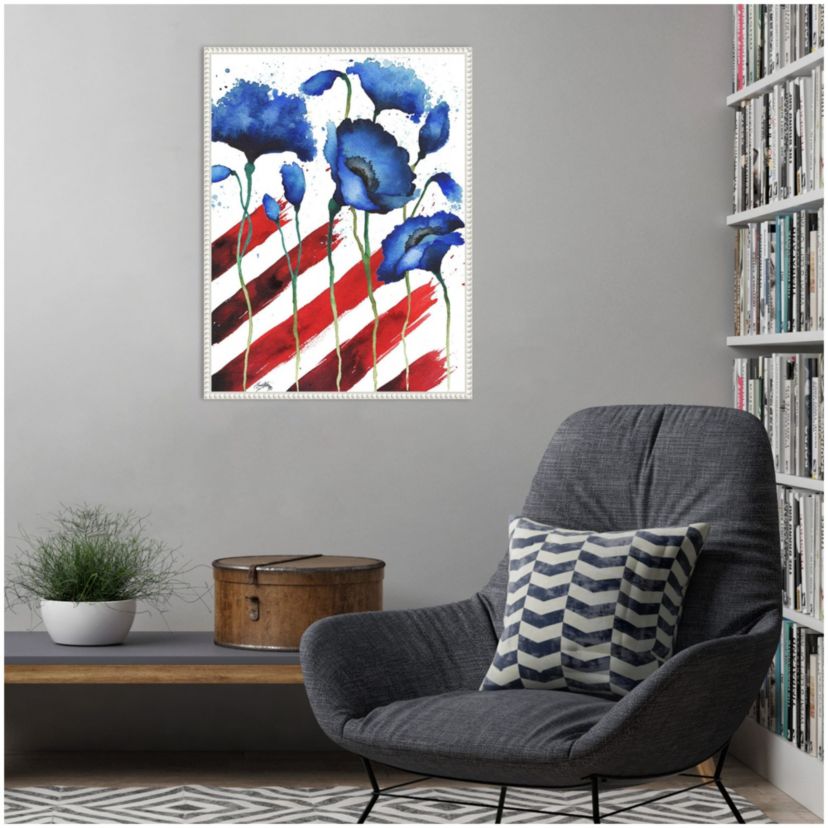 Patriotic Floral II Framed Canvas Wall Art Print