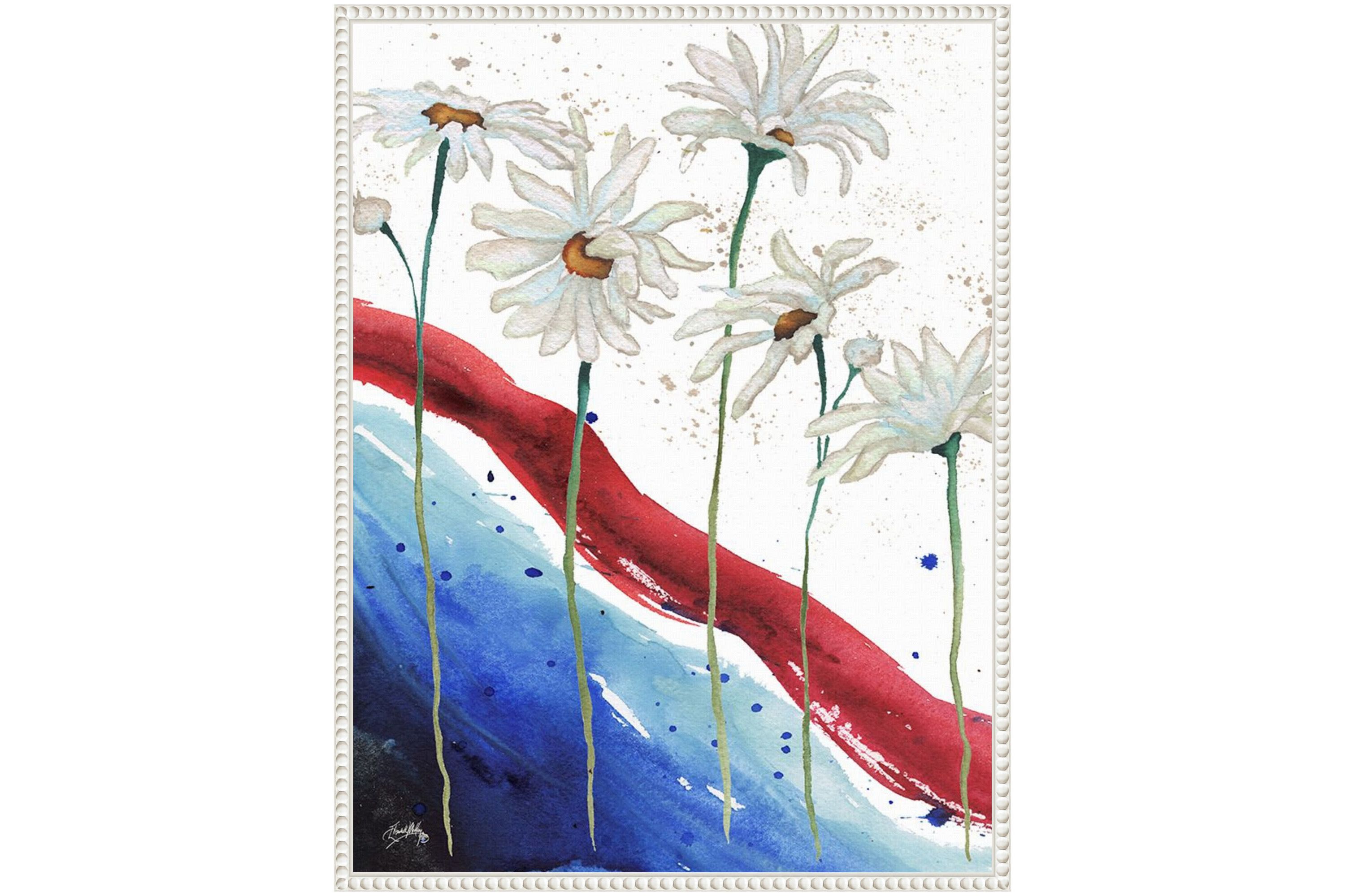 Patriotic Floral III Framed Canvas Wall Art Print