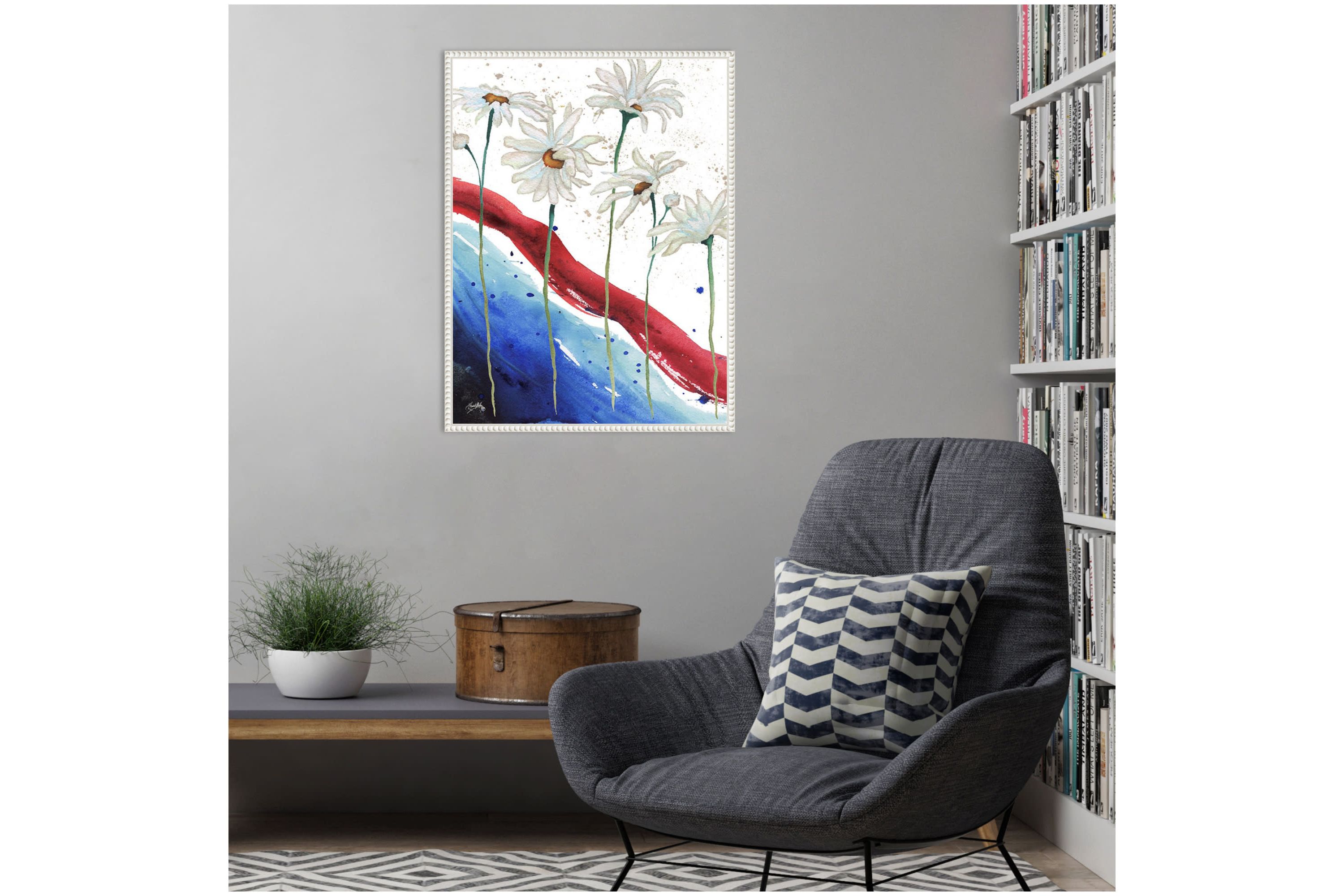 Patriotic Floral III Framed Canvas Wall Art Print