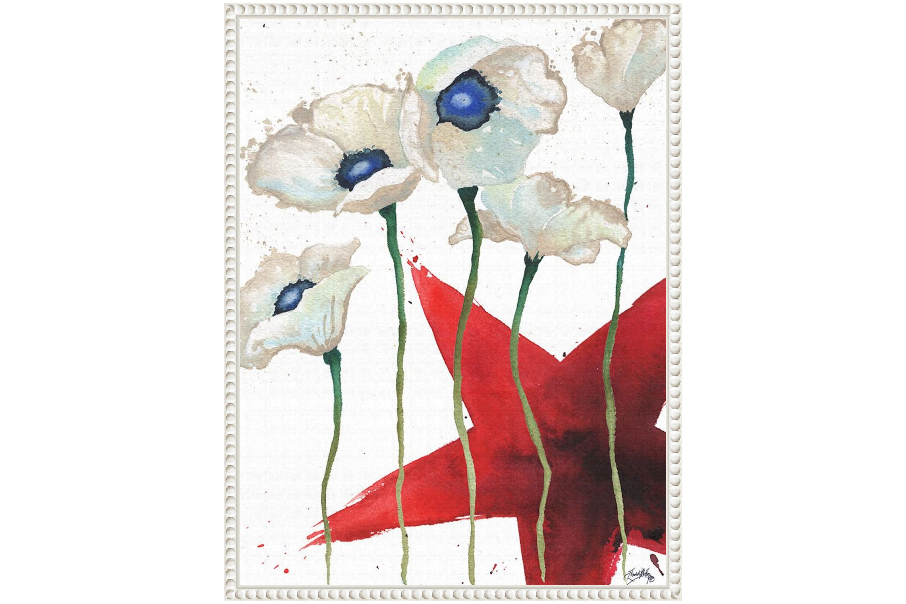 Patriotic Floral IV Framed Canvas Wall Art Print