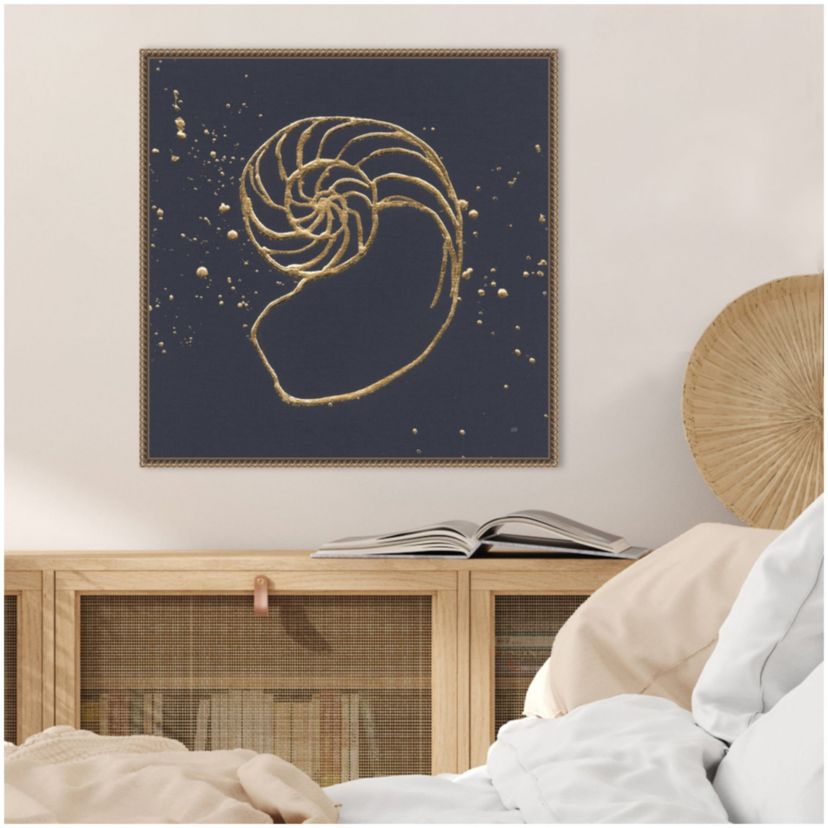 Gold Nautilus II Framed Canvas Wall Art Print