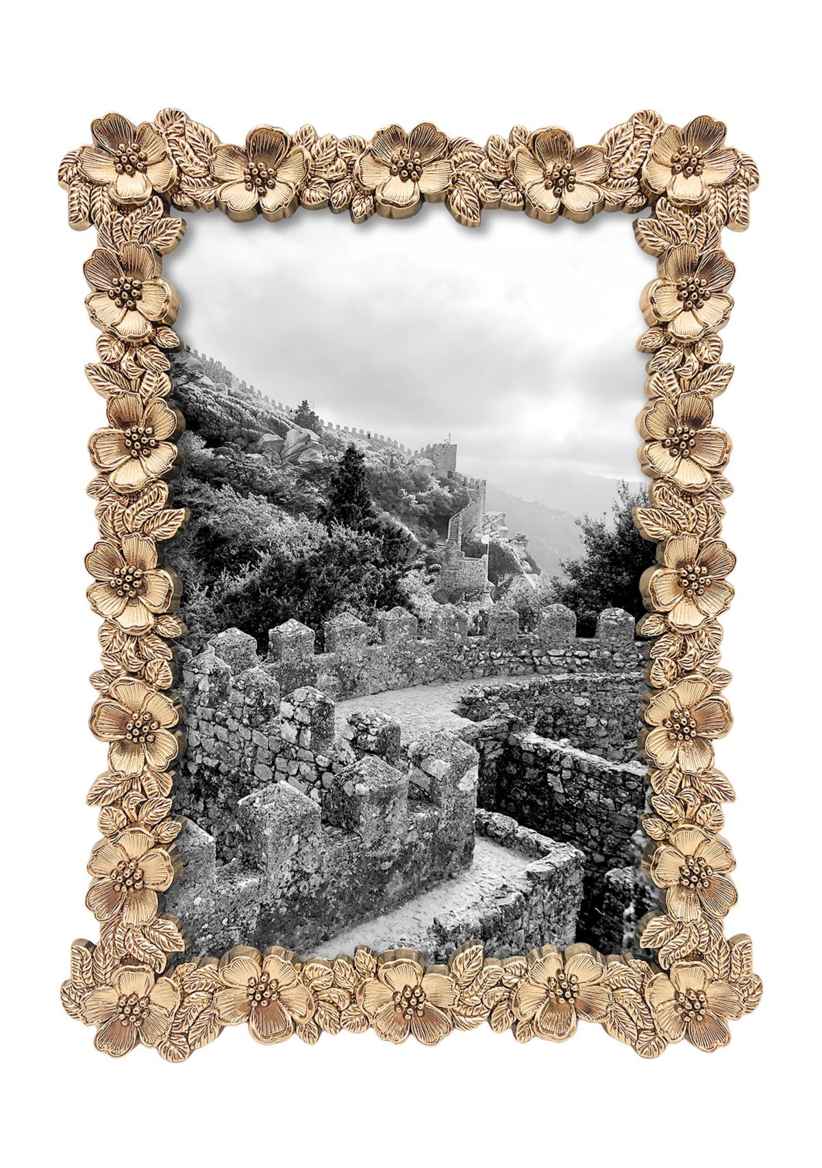 Antique Gold Flower Garland 4 x 6 Frame