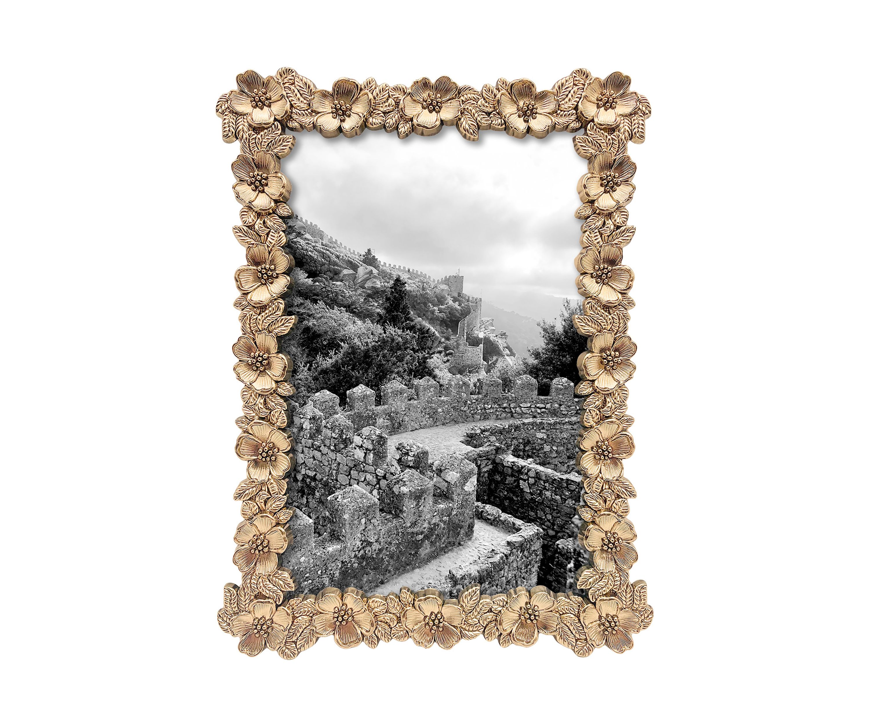 Antique Gold Flower Garland 4 x 6 Frame