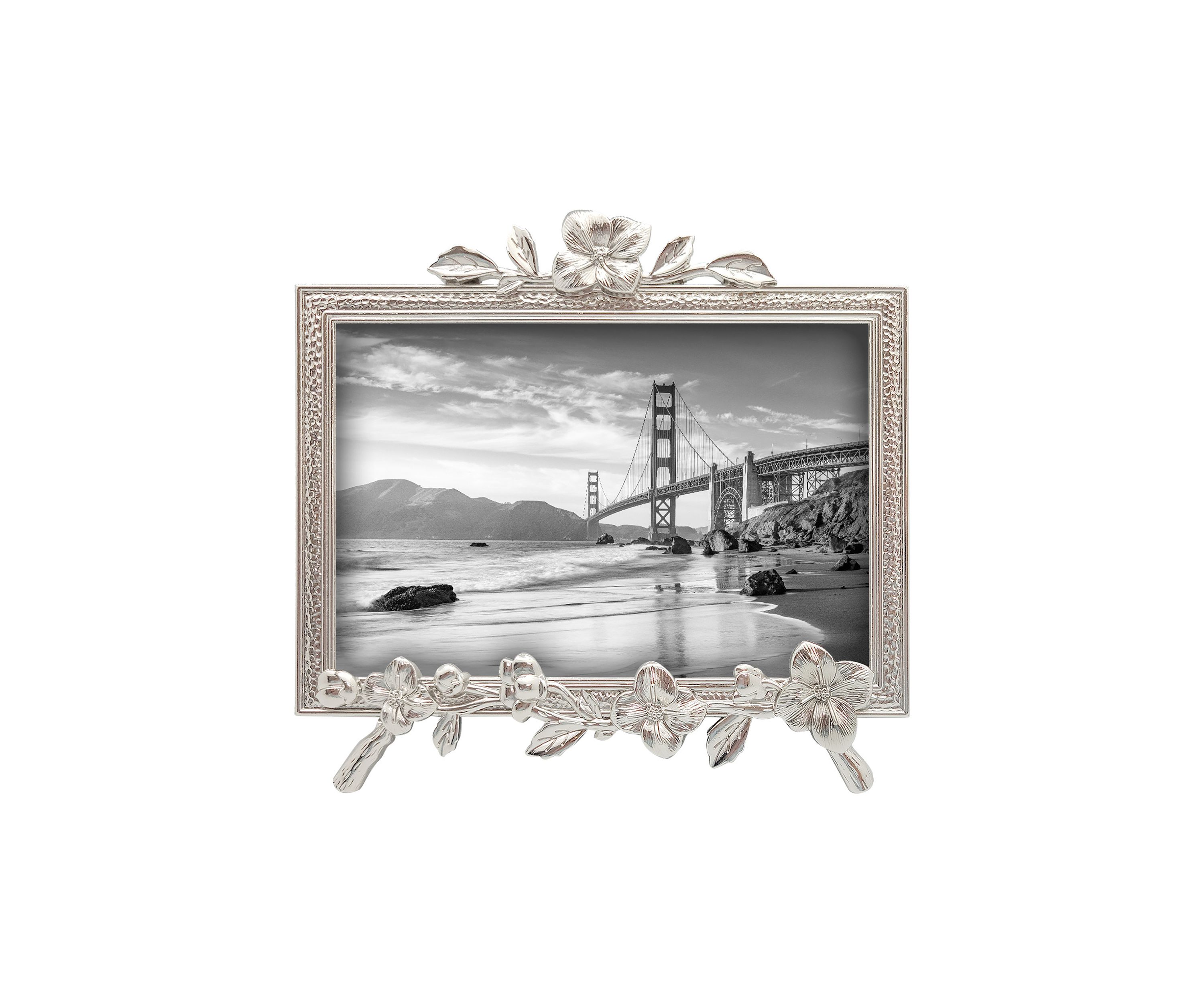 Antique Silver Flower Easel 4 x 6 Frame