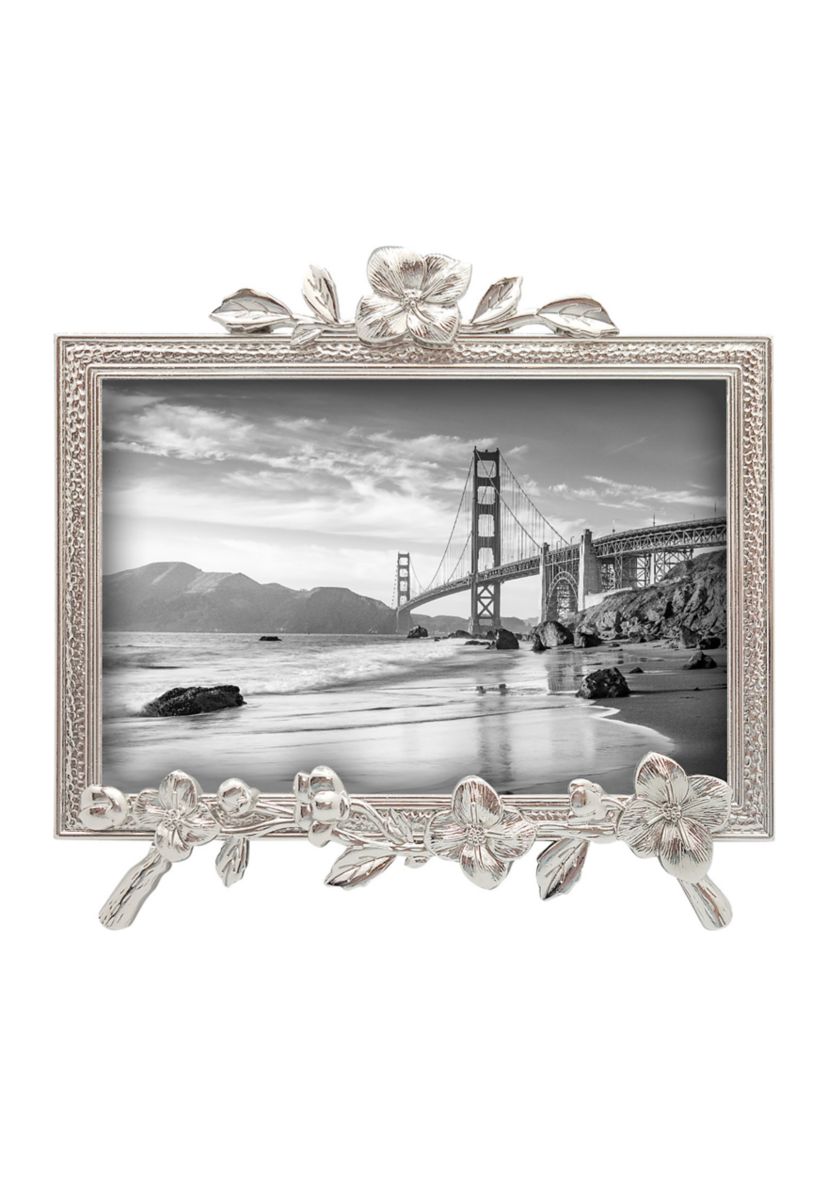 Antique Silver Flower Easel 4 x 6 Frame