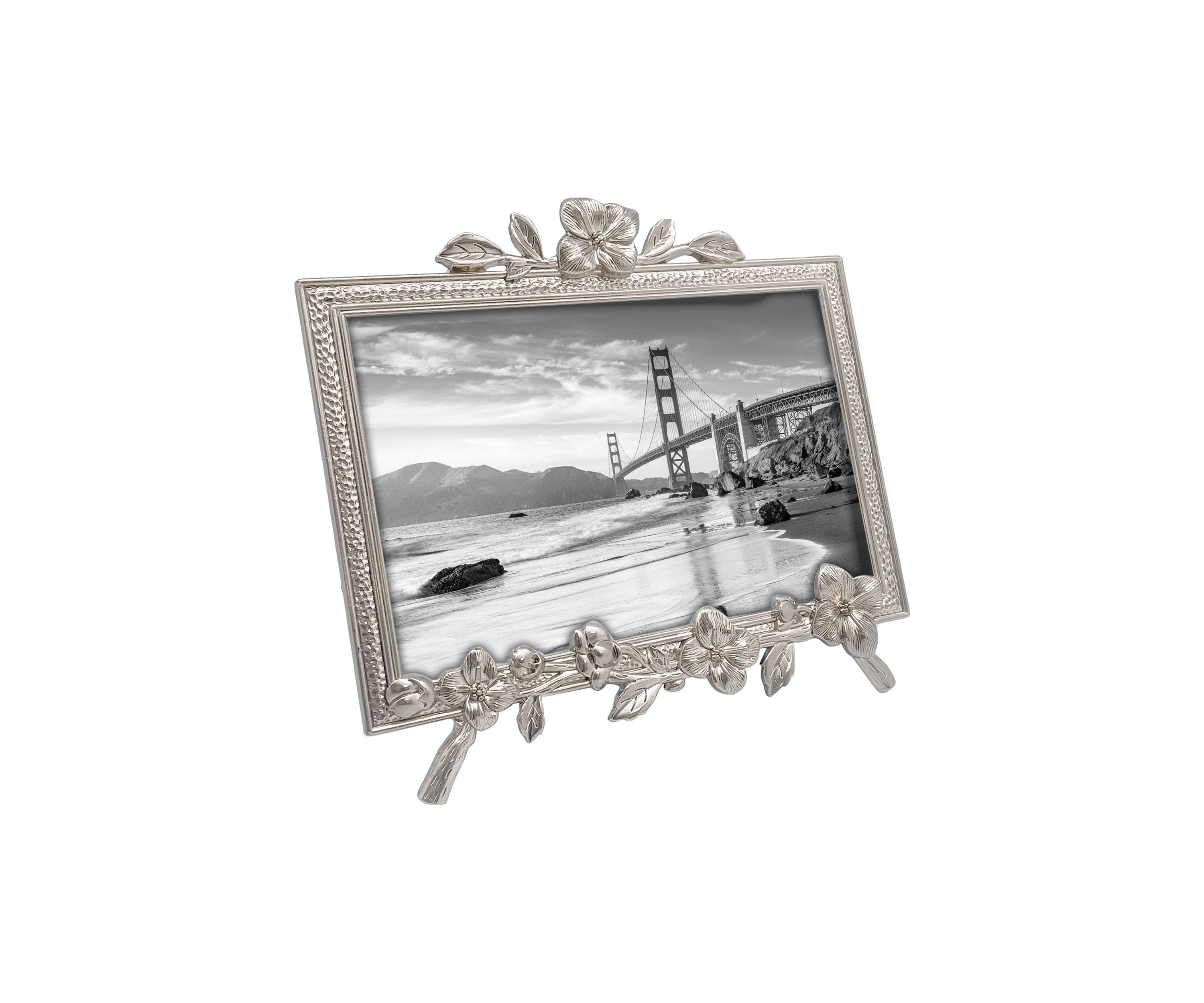 Antique Silver Flower Easel 4 x 6 Frame
