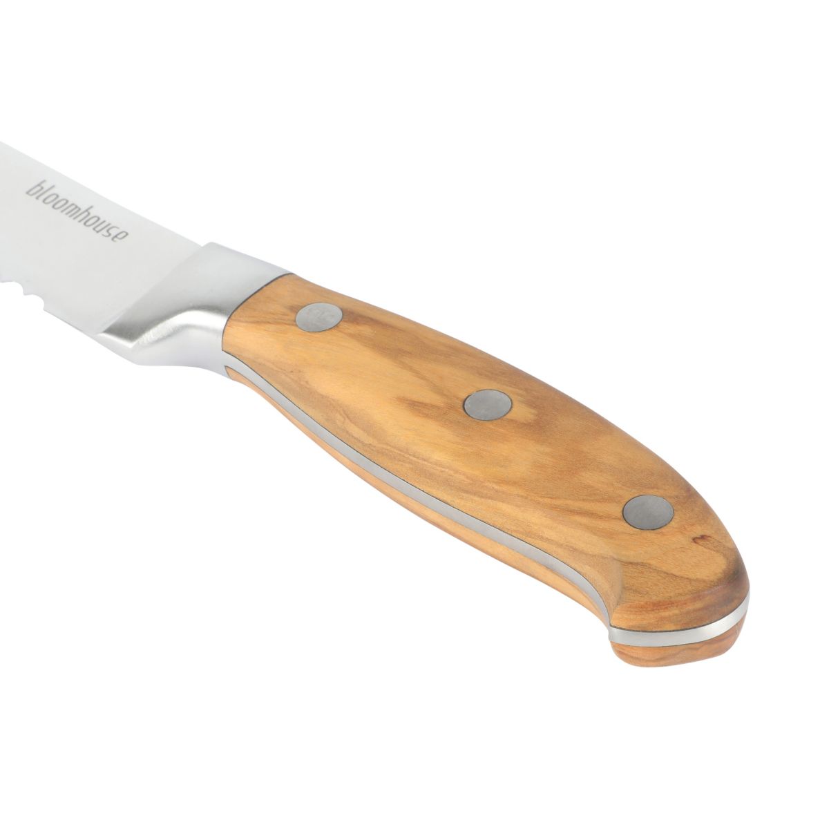 bloomhouse™ German Steel Bread Knife with Italian Olive Wood Handles, Riveted Handles, 8 inches