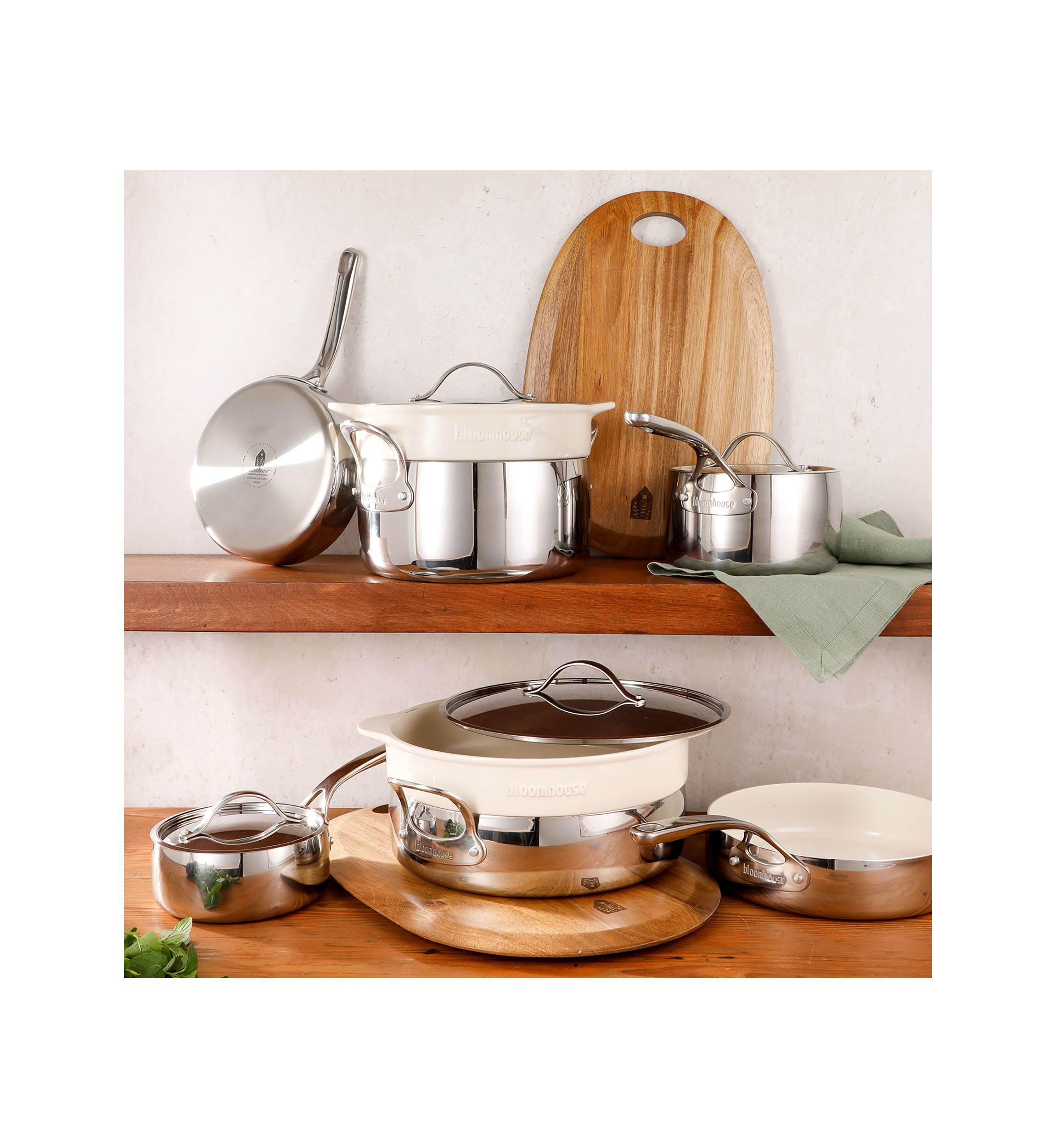 Ceramic Nonstick 12 Piece Stainless Steel Cookware Set