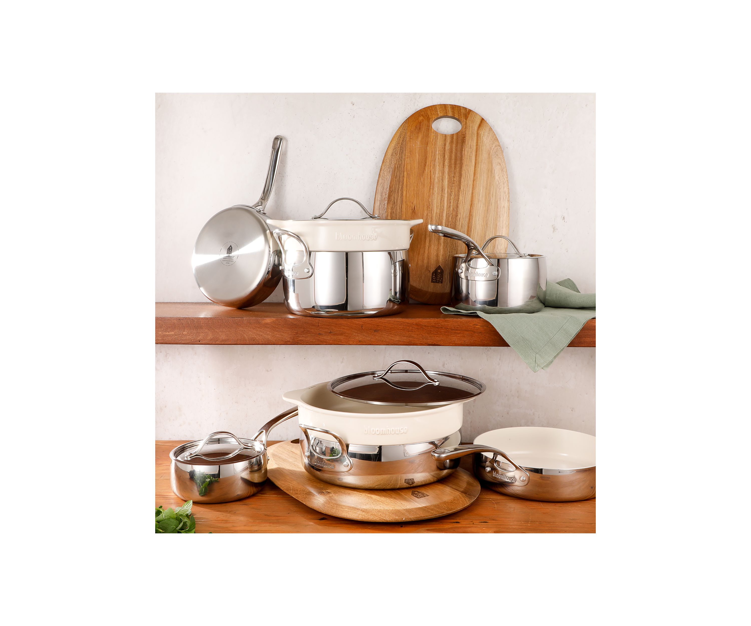 Ceramic Nonstick 12 Piece Stainless Steel Cookware Set