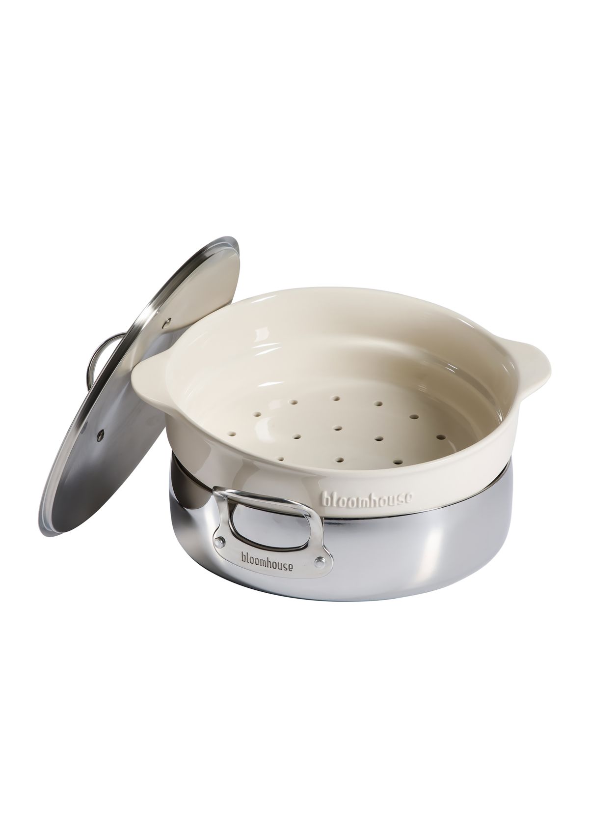 Ceramic 3 Piece 6 Quart Nonstick Stainless Steel Everyday Pan Set with Ceramic Steamer Insert