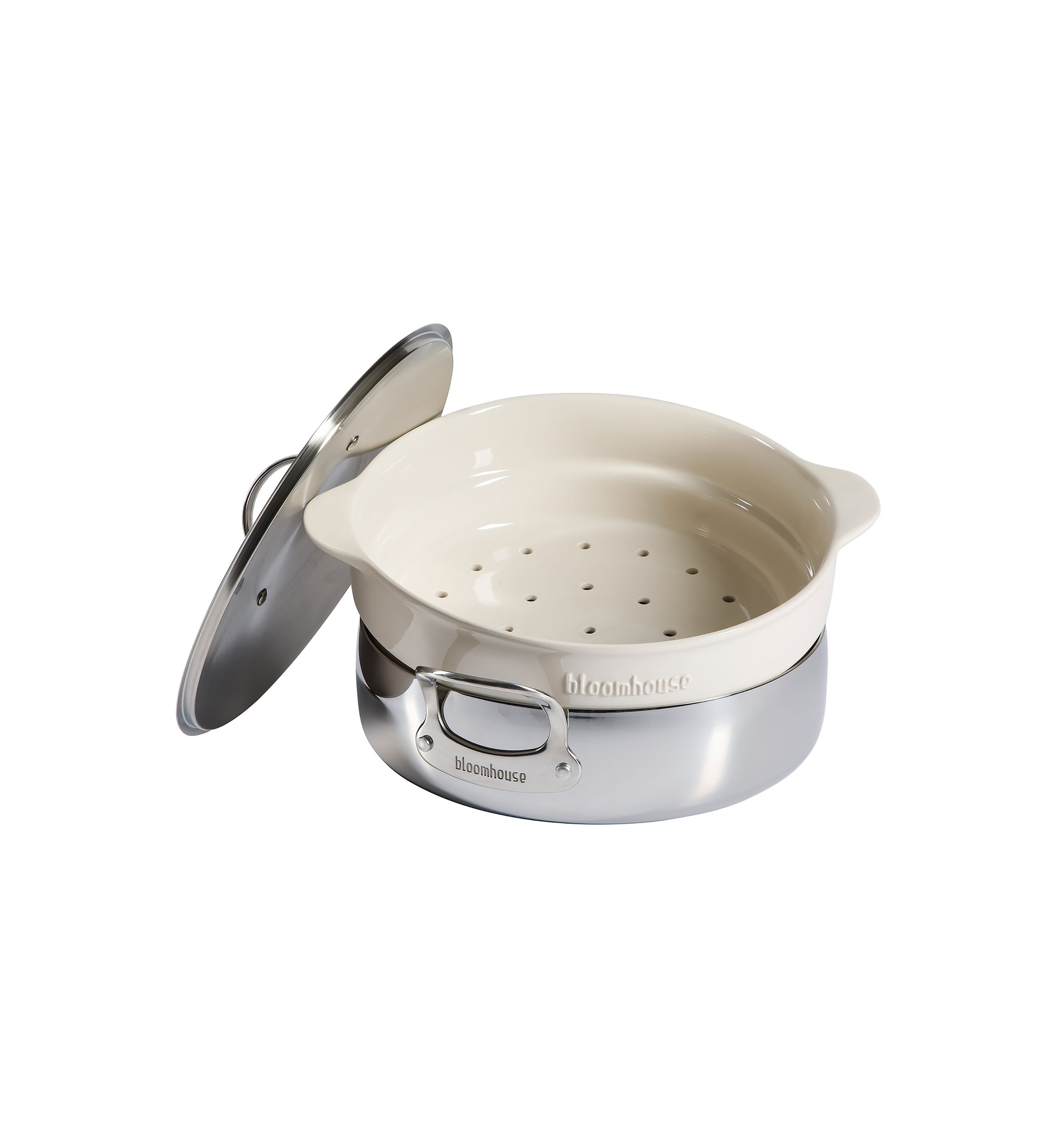 Ceramic 3 Piece 6 Quart Nonstick Stainless Steel Everyday Pan Set with Ceramic Steamer Insert