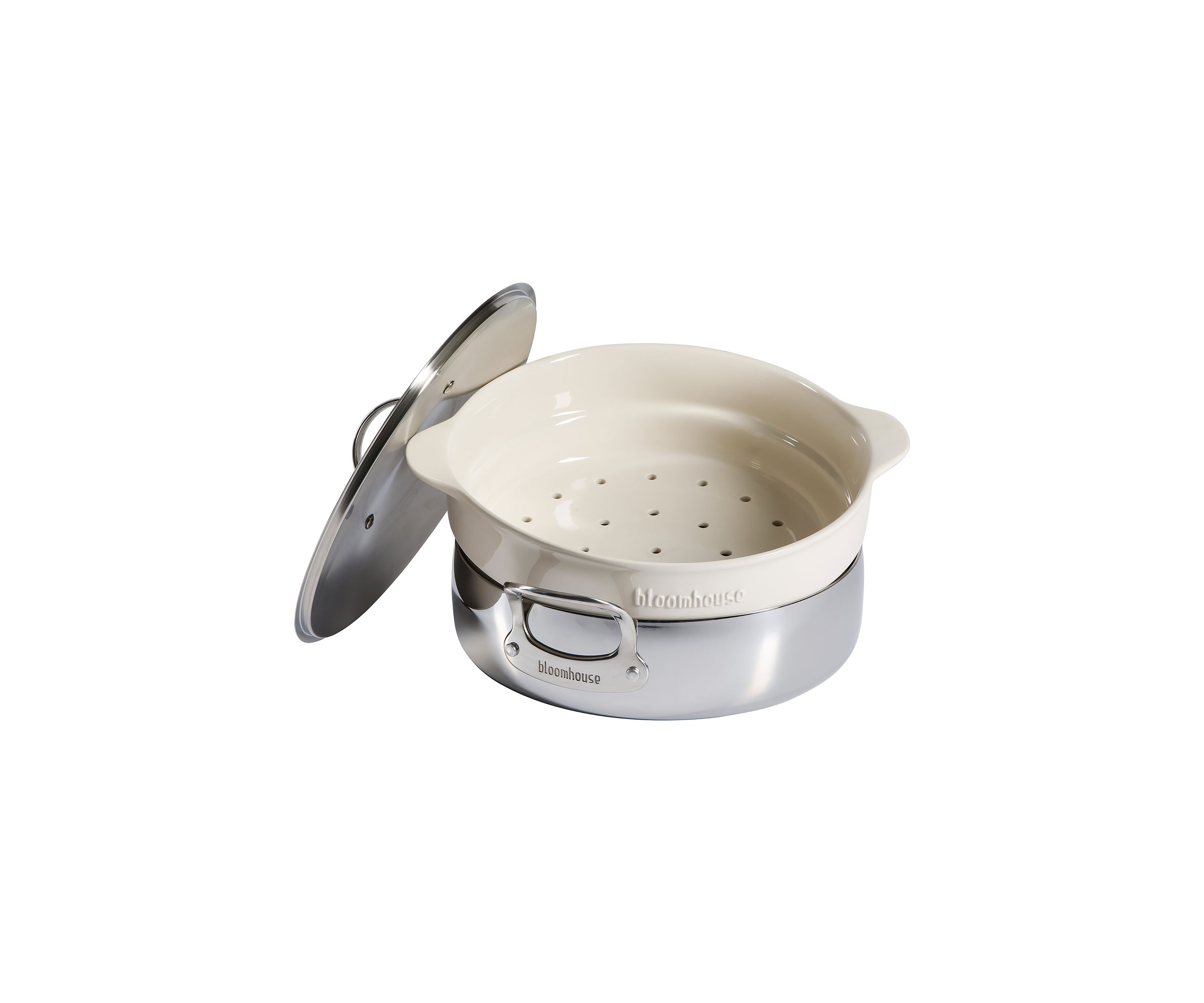 Ceramic 3 Piece 6 Quart Nonstick Stainless Steel Everyday Pan Set with Ceramic Steamer Insert