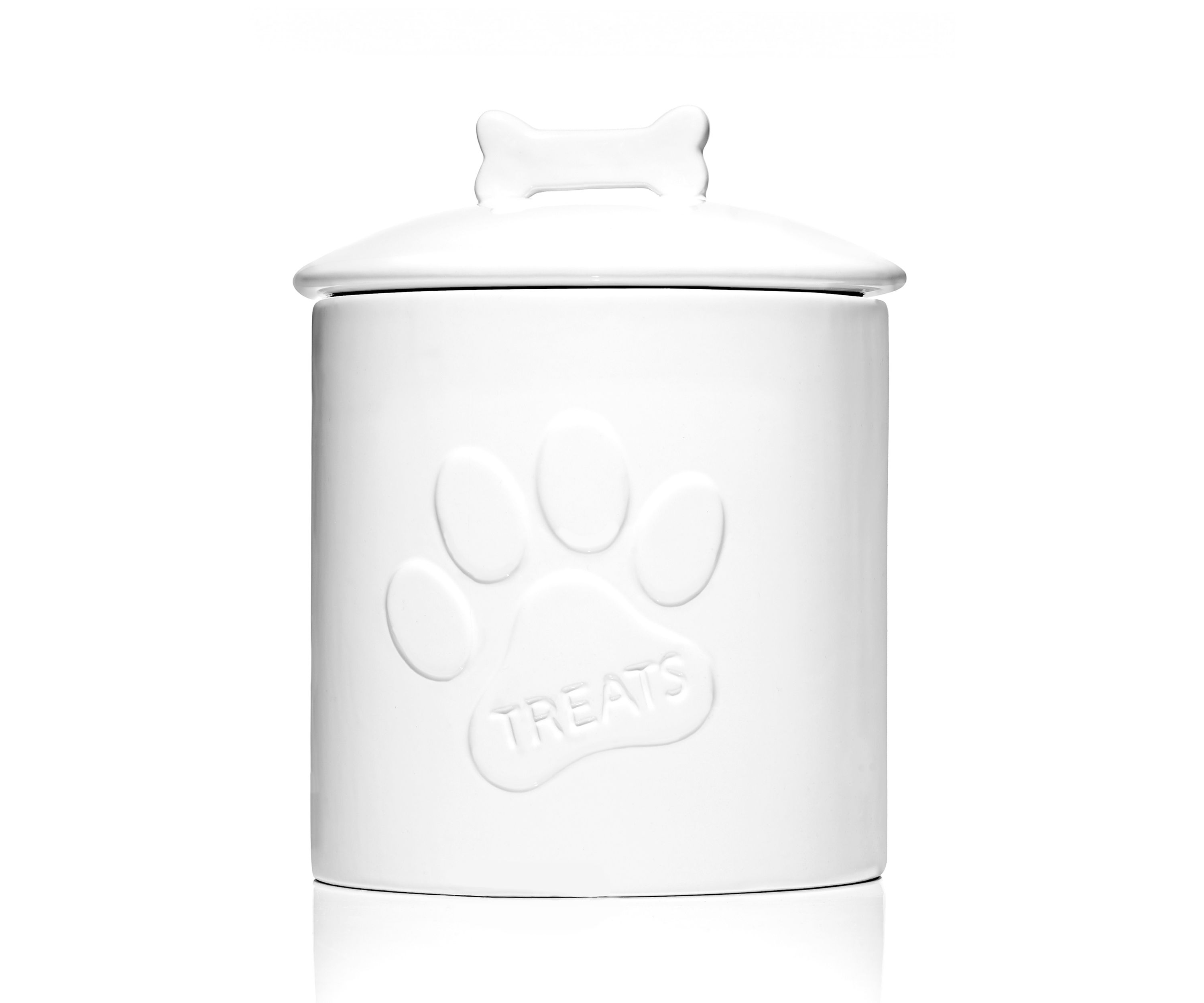 White Ceramic Paw Print Canister Treat Jar