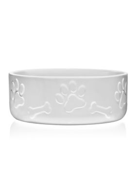 White Ceramic Paw and Bone Design Pet Bowl 