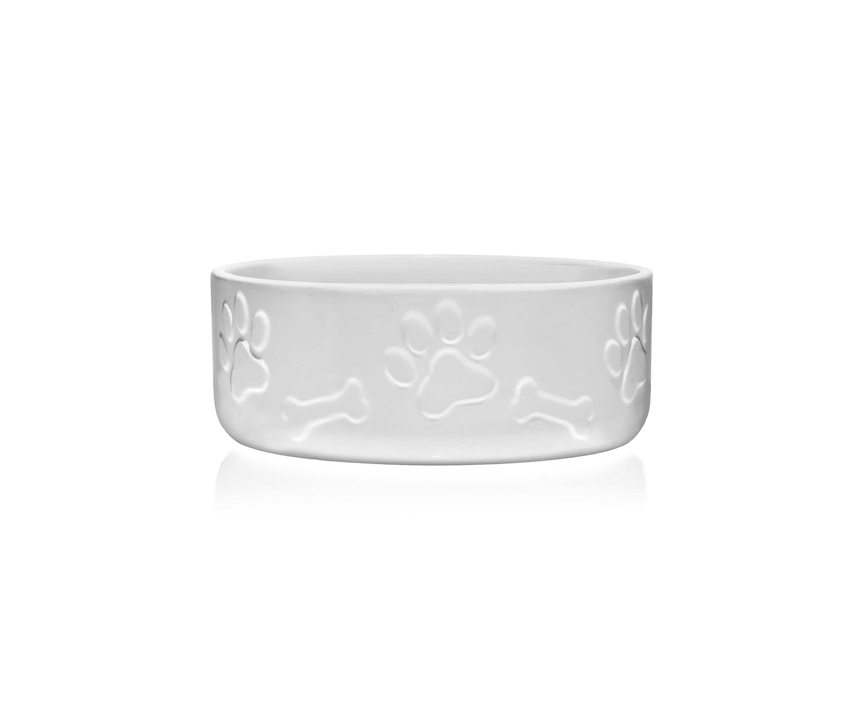 White Ceramic Paw and Bone Design Pet Bowl 