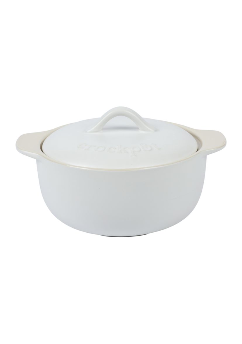 2.3 Quart White Stoneware Casserole Dish with Lid and Handles