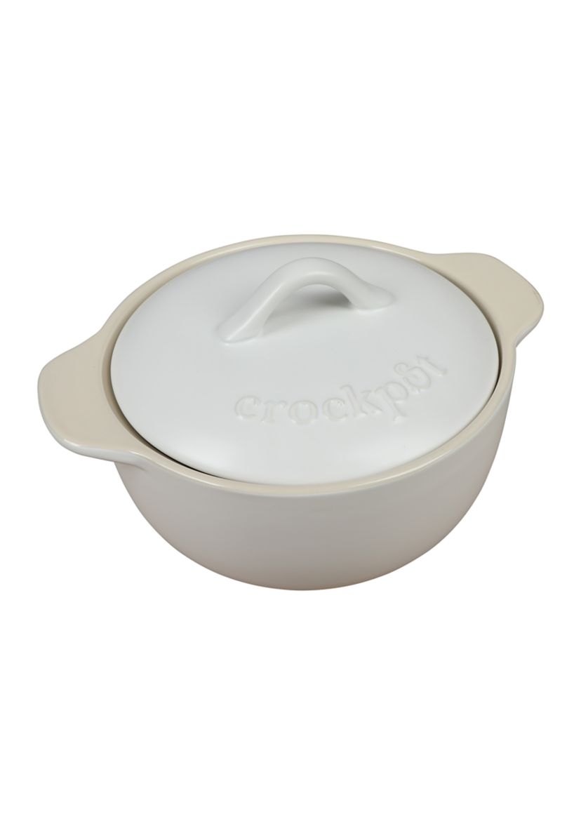 2.3 Quart White Stoneware Casserole Dish with Lid and Handles