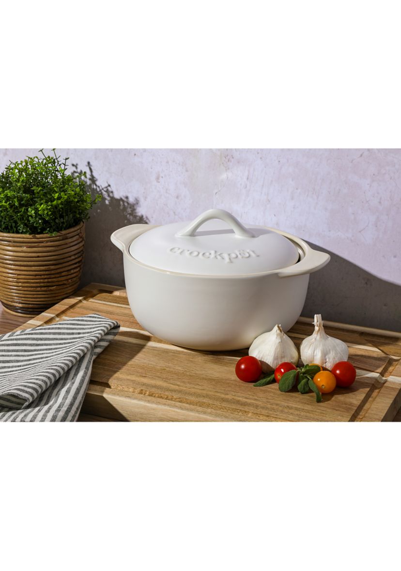 2.3 Quart White Stoneware Casserole Dish with Lid and Handles