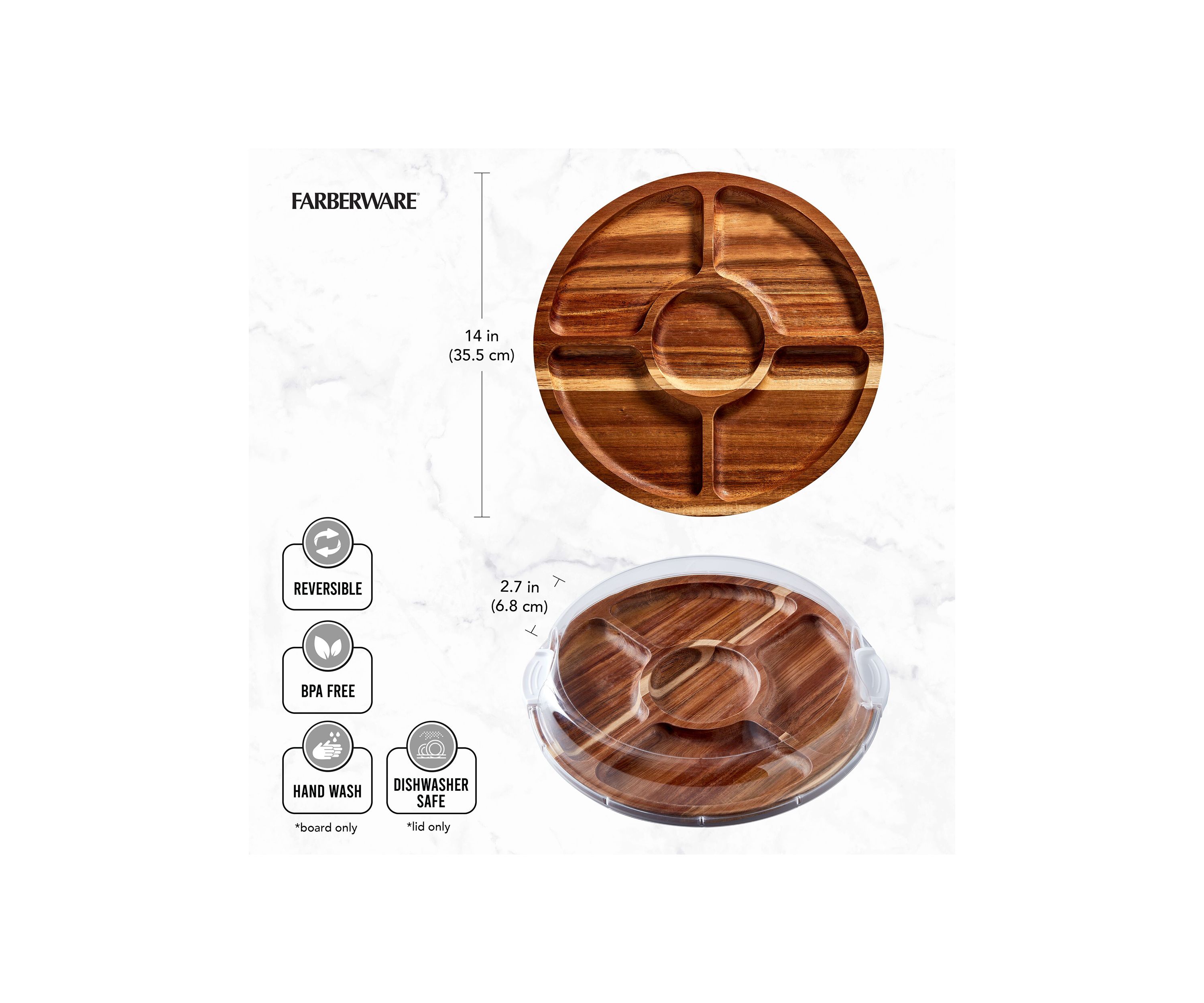 "Build-a-Board" Round Acacia Cutting and Charcuterie Board with Lid