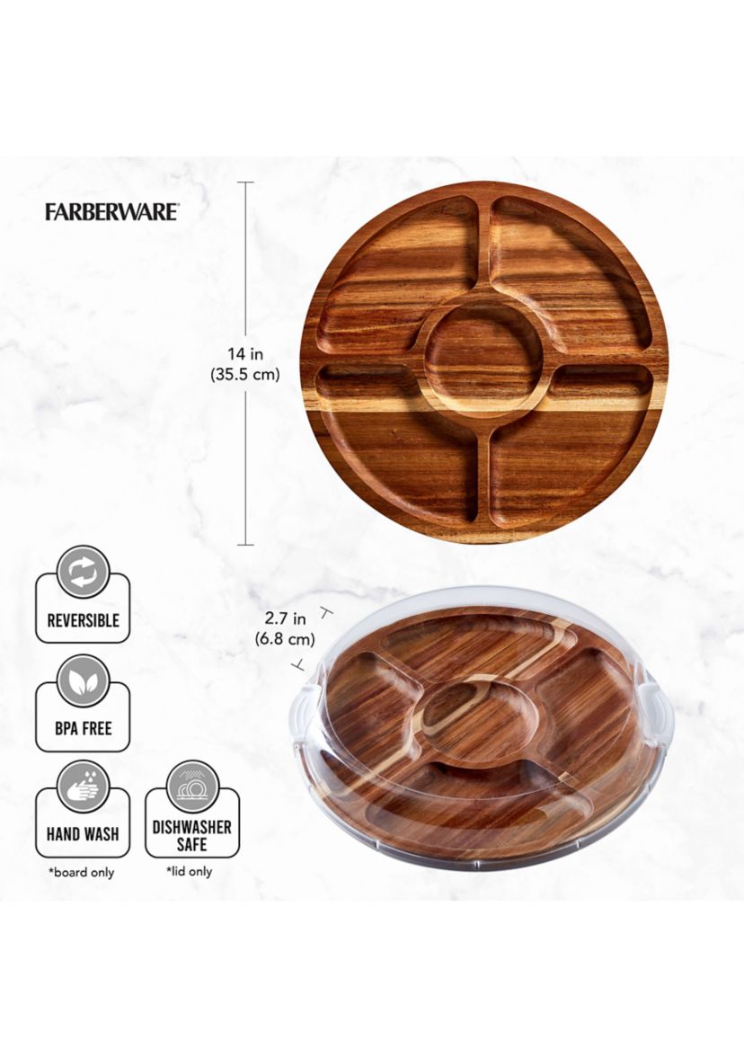 "Build-a-Board" Round Acacia Cutting and Charcuterie Board with Lid