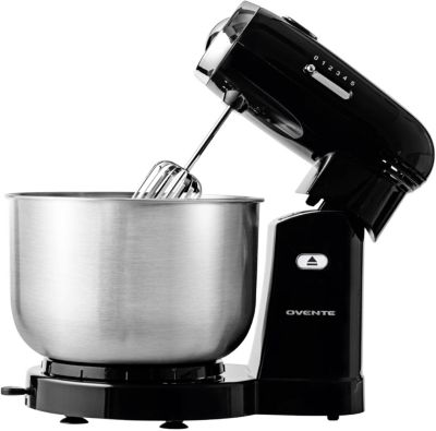 Ovente Electric Stand Mixer, 250W 5-Speed Lightweight Kitchen Mixer with 3.5 Qt Bowl, Whisk & Dough Hook, Black