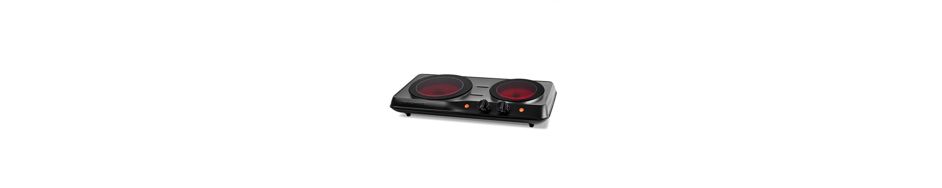 Countertop Infrared Double Burner, 1700W Electric Hot Plate and Portable Stove with 7.75" and 6.75" Ceramic Glass Cooktop