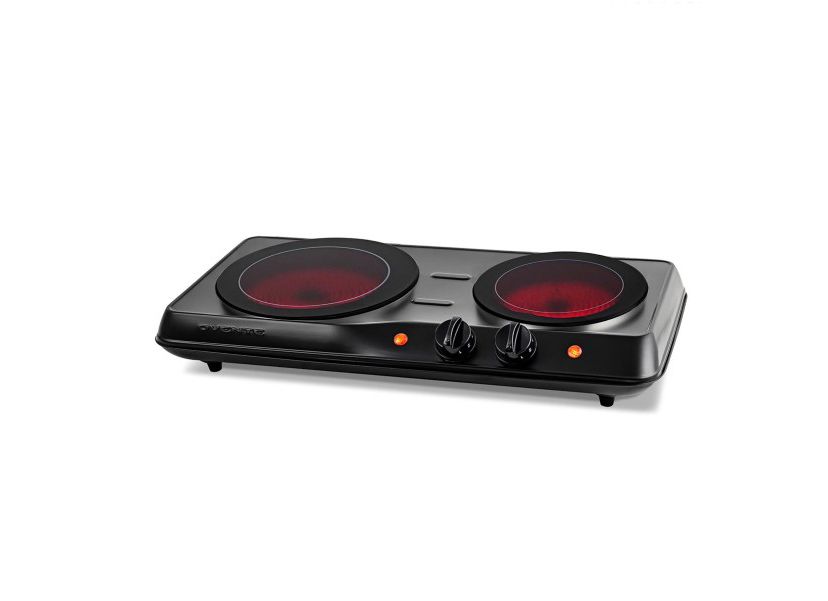 Countertop Infrared Double Burner, 1700W Electric Hot Plate and Portable Stove with 7.75" and 6.75" Ceramic Glass Cooktop
