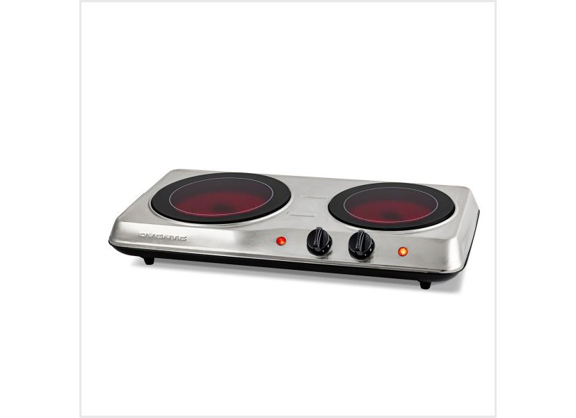 Countertop Infrared Double Burner, 1700W Electric Hot Plate and Portable Stove with 7.75" and 6.75" Ceramic Glass Cooktop
