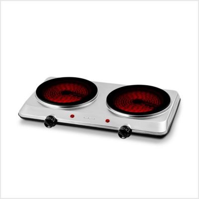 Ovente Countertop Infrared Double Burner, 1500W Electric Hot Plate and Portable Stove with 7.5â Ceramic Glass Cooktop, Silver