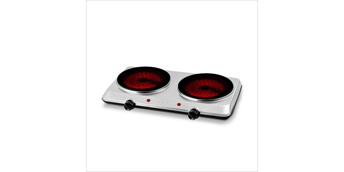 Countertop Infrared Double Burner, 1500W Electric Hot Plate and Portable Stove with 7.5” Ceramic Glass Cooktop